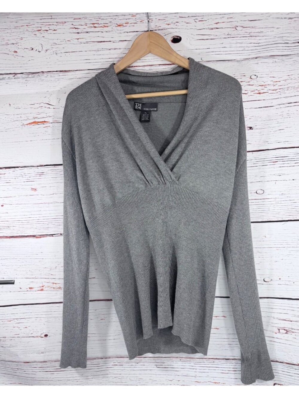 Chelsea & Theodore Womens Gray Ribbed Knit Long Sleeve Sweater XL Fall